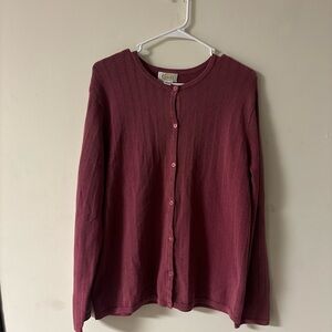 Vintage Talbots Burgundy Textured Cardigan Sweater XL Classic Cozy